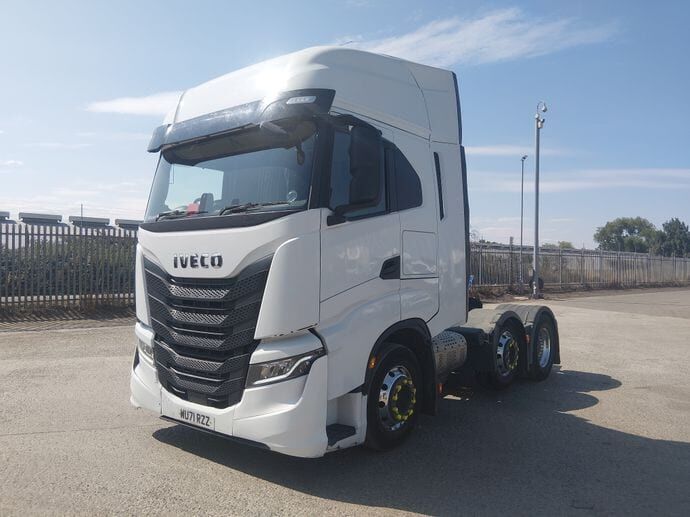A white Iveco S-Way tractor unit with a sleeper cab